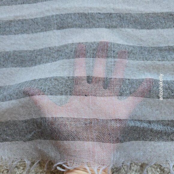 Wool Square Scarf Black & Grey Stripe Lightweight - Picture 3 of 11